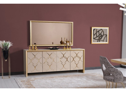 Salle à manger Suite Bahut avec Miroir Bahut de Luxe Bois beige 2 pièces