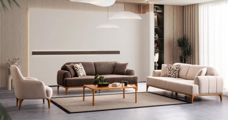 Ensemble de canapé moderne beige 3+3+1 place Mobilier de salon Ensemble de luxe Sofa