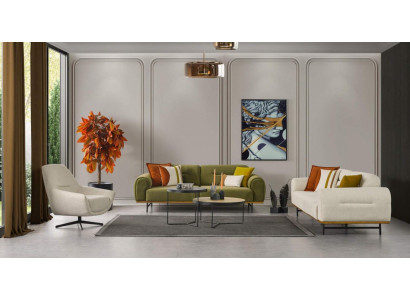 Ensemble de salon design de 2 pièces. Mobilier de luxe, couleur beige, nouveauté moderne.