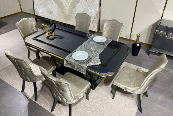 Ensemble de salle à manger 9 pièces. Table à manger + 6 chaises Buffet avec miroir Gris nouveau