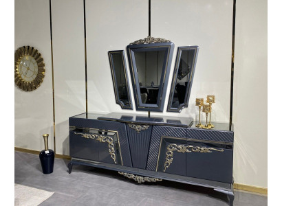 Buffet Commode moderne Buffet Armoire avec 3 espaces de rangement Miroir Baroque