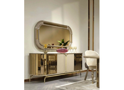 Buffet design miroir doré beige en bois - Meuble console de designer