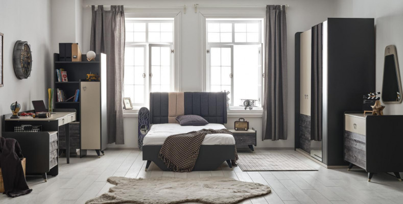 Luxueux set de chambre grise pour jeunes avec 7 pièces pour chambre d'enfants