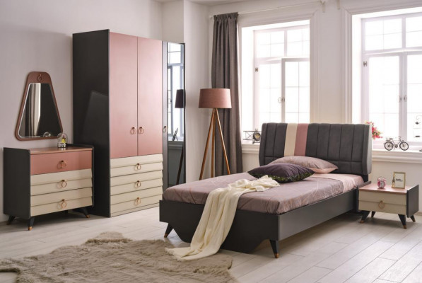 Ensemble de chambre de luxe Lit Table de chevet Armoire Commode Miroir nouveau