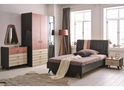 Ensemble de chambre de luxe Lit Table de chevet Armoire Commode Miroir nouveau