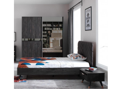 Chambre luxueuse Lit noir élégant Table de chevet Armoire