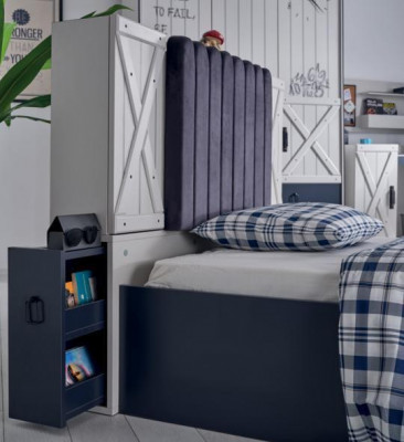 Luxury Modern Blue Bedroom Set Bed Chest of drawers Bookshelf Wood new 3pcs  Ensemble de chambre à coucher moderne de luxe en bleu avec lit, commode, bibliothèque en bois neuf 3 pièces