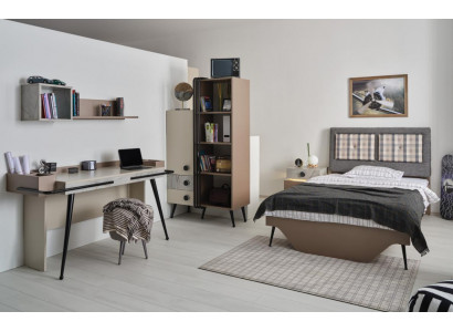 Chambre multicolore Complet Lit Table de chevet Bureau Étagère neuf