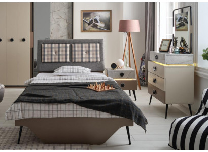 Chambre multicolore Lit complet Table de chevet Commode Miroir neuf