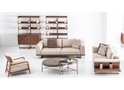 Ensemble de canapé moderne beige comprenant un canapé trois places et un canapé deux places, meubles de luxe en tissu.