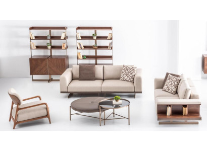 Ensemble de canapé moderne beige comprenant un canapé trois places et un canapé deux places, meubles de luxe en tissu.