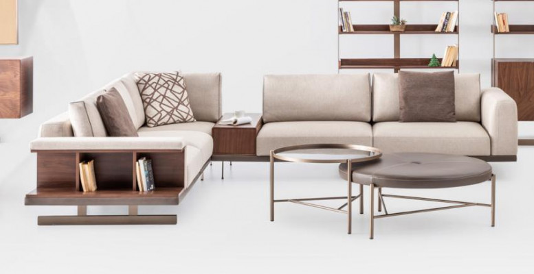 Canapé d'angle beige moderne de luxe en tissu canapé en forme de L Canapés Meubles de salon