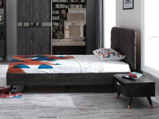 Ensemble de chambre à coucher de luxe noir Ensemble complet de mobilier de chambre lit Table de chevet