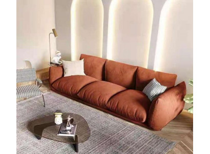 Canapé 3 places en tissu et en bois, marron moderne. Canapé rembourré de luxe, nouveau.