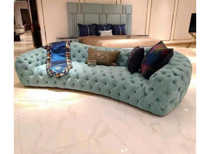Canapé 3 places Chesterfield en tissu vert Canapés Design Imitation cuir neuf Moderne