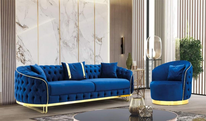 Chaise longue Chesterfield bleue Fauteuil rond de salon Fauteuil design une place. xlfurniture.co.uk