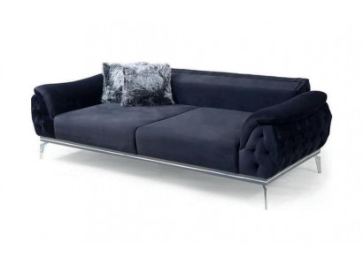 Canapé moderne en tissu à 3 places de style Chesterfield noir en tissu design.