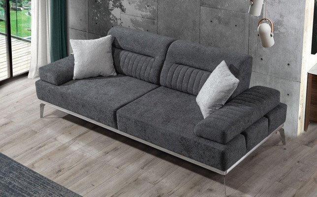Salon gris canapé en tissu 3 places design moderne de luxe en matière textile