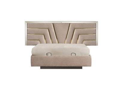 Chambre beige Lit double Cadre en bois stable Revêtement design du lit