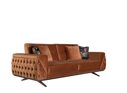 Textile marron Trois places Chesterfield Canapé 3 places Salon Tissu d'ameublement