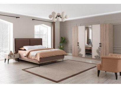 Chambre brune Lit double stylé Tables de chevet Armoire