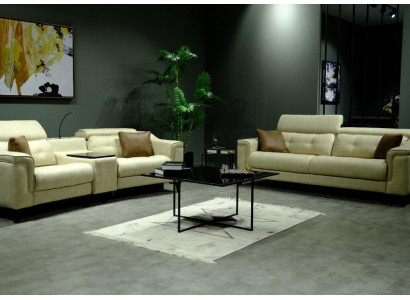 Canapé en cuir beige Ensemble de canapés 3 places Designer 2 places 2 pièces