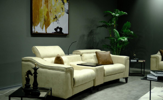 Canapé en cuir beige Ensemble de canapés 3 places Designer 2 places 2 pièces