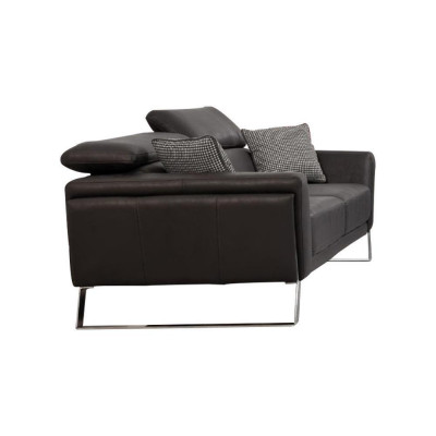 Sofa design noir à trois places pour salon, en cuir de luxe, mobilier trois places