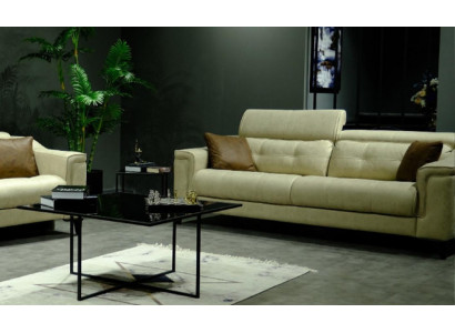 Salon beige Trois places en cuir Canapé 3 places Rembourrage Cadre en bois