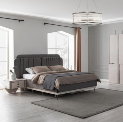 Lit double gris Mobilier de chambre moderne Lits de luxe Cadre en bois