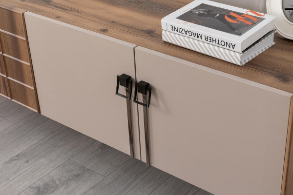 Moderne Suite de Luxe Beige Buffet 2x Miroir Meuble en Bois Buffet