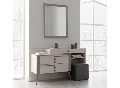 Ensemble de chambre beige Table de toilette de designer Miroir et tabouret 3 pièces
