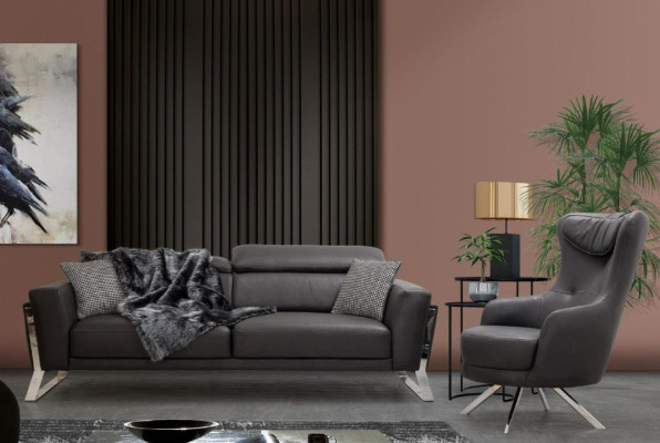 Fauteuil à aile en cuir noir Salon Mobilier de luxe Une place