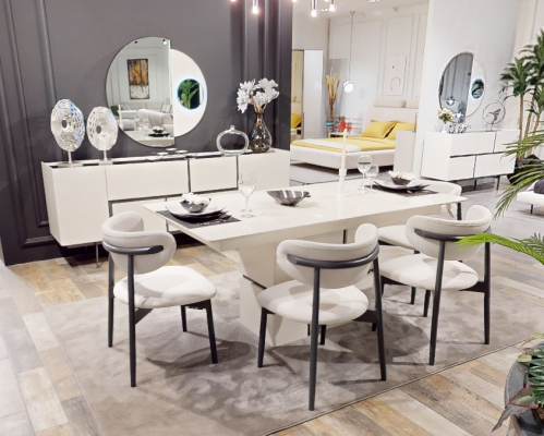 Mobilier de salle à manger complet en bois de designer Table à manger Bahut 4x chaises 7 pièces