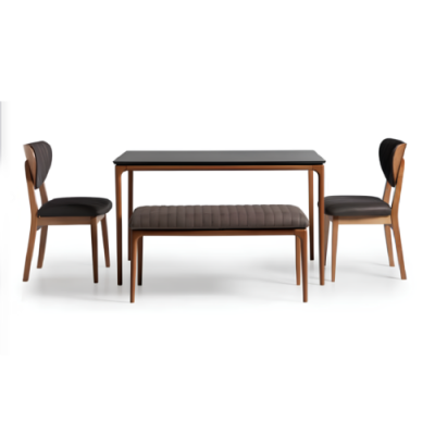 Dinette Jeu de salle à manger Salle à manger Table de salle à manger Chaises 6pcs Tabouret Marron Tissu Bois