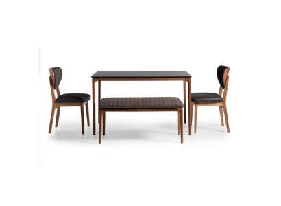 Dinette Jeu de salle à manger Salle à manger Table de salle à manger Chaises 6pcs Tabouret Marron Tissu Bois