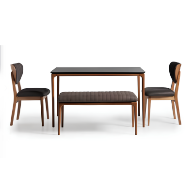 Suite Salle à manger Table à manger Bois Chaises 4pcs Marron Tabouret de salle à manger Tissu