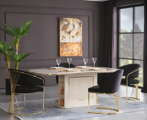 Coin repas ensemble de salle à manger de luxe complet ensemble de salle à manger table chaises 7 pièces beige