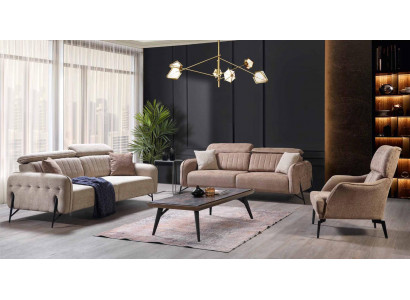 Ensemble de salon beige Luxueux 3x Canapés Élégant Fauteuil Rembourré 3 pièces