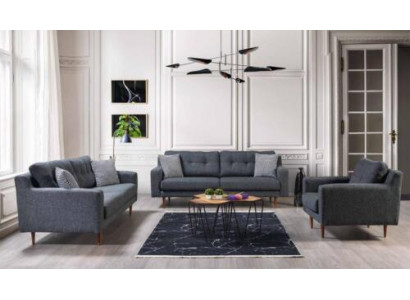Ensemble salon gris luxueux 2x canapés en textile fauteuil rembourré design