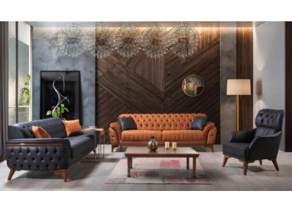 Blanc -Orange Salon Ensemble de canapés Chesterfield de luxe trois places