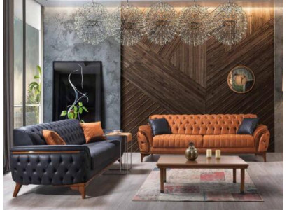 Canapés Chesterfield Designer Salon Ensemble Rembourrage 2x canapés en textile