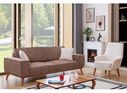 Salle de séjour Canapé beige trois places Ensemble de luxe composé d'un fauteuil blanc une place