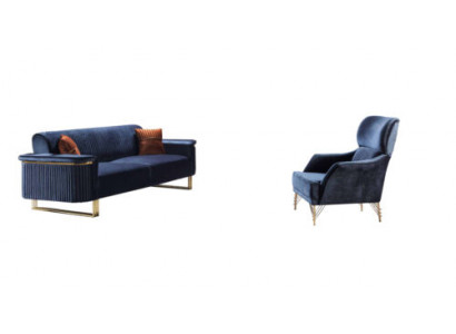 Blue's Living room Set Designer 3-Seater Upholstered Armchair Luxury Furniture 2-piece Le salon designer Blue's comprend un fauteuil rembourré 3 places et un meuble de luxe 2 pièces.