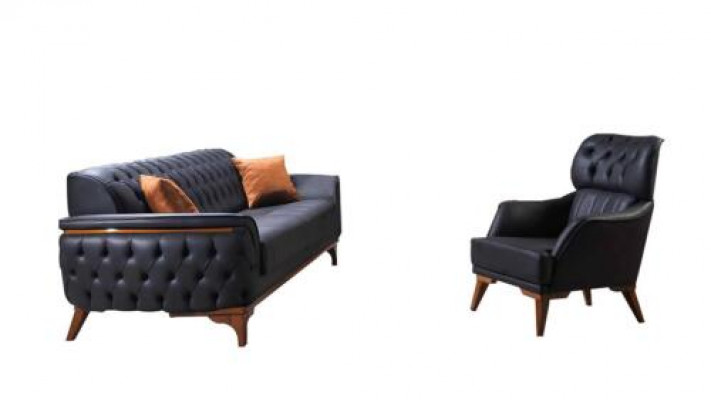 Canapé en cuir de luxe Chesterfield noir Suite Designer Fauteuil designer