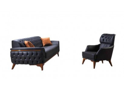 Canapé en cuir de luxe Chesterfield noir Suite Designer Fauteuil designer