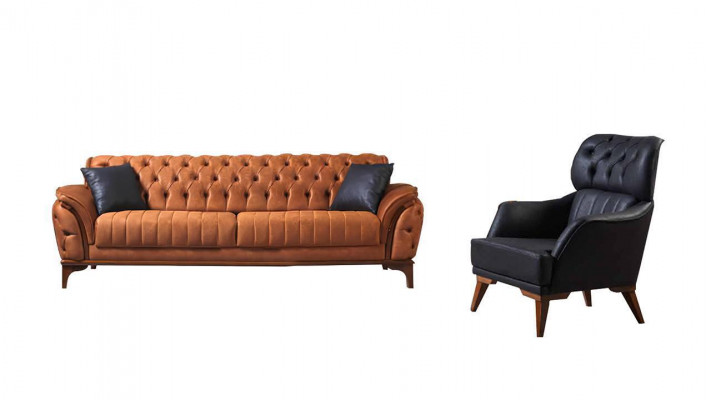 Suite Orange-Noir Chesterfield luxueuse Ensemble de fauteuils trois places 2 pièces