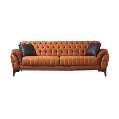Suite Orange-Noir Chesterfield luxueuse Ensemble de fauteuils trois places 2 pièces