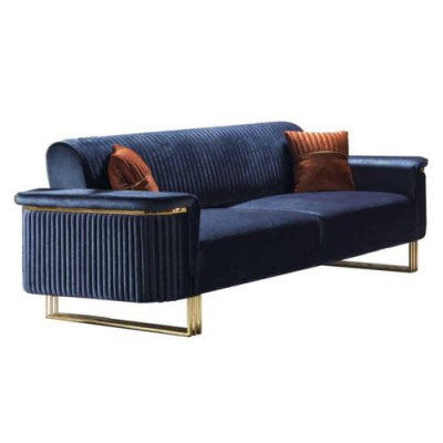 Salon bleu 3 places Canapé en tissu luxueux Élégant Mobilier rembourré