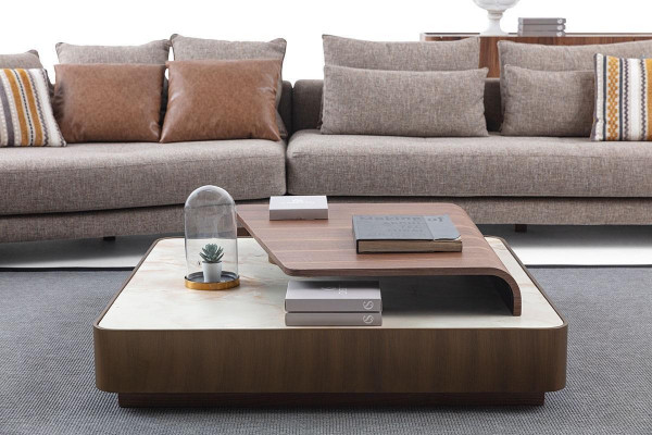 Salon Gris Canapés en Tissu Canapés Fauteuil Design Table Basse en Bois 5 pièces.